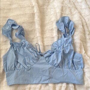 SHEIN Blue Ruffled Tie Front Bustier Tank Top